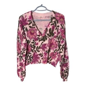 Kachel by Anthropologie Floral Cardigan Sweater Pink/Green Size Small Relaxed